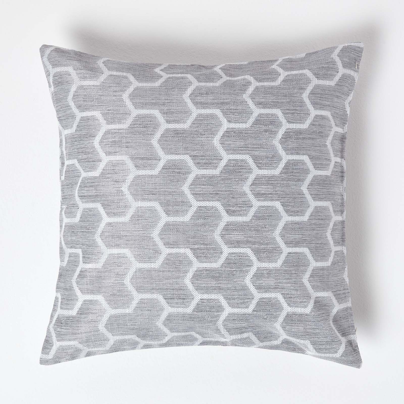 Geometric Jacquard Cushion Cover | 60cm x 60cm | Light Grey