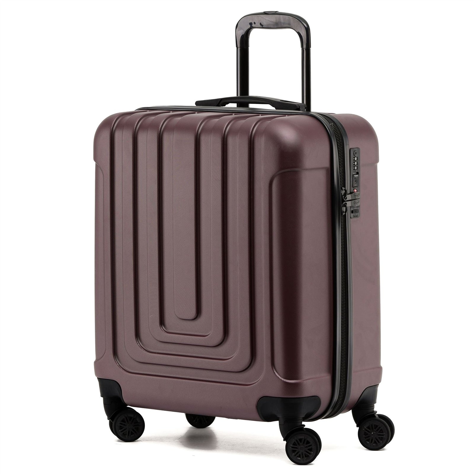 56x45x25cm Large Cabin Carry On Case - Overhead Luggage Suitcase - 4 Spinner Wheels - Abs Hard Shell Cabin Bag | Cabin | Burgundy