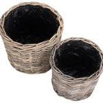 Rattan Round Planter With Plastic Lining | Set-of-2 | Brown