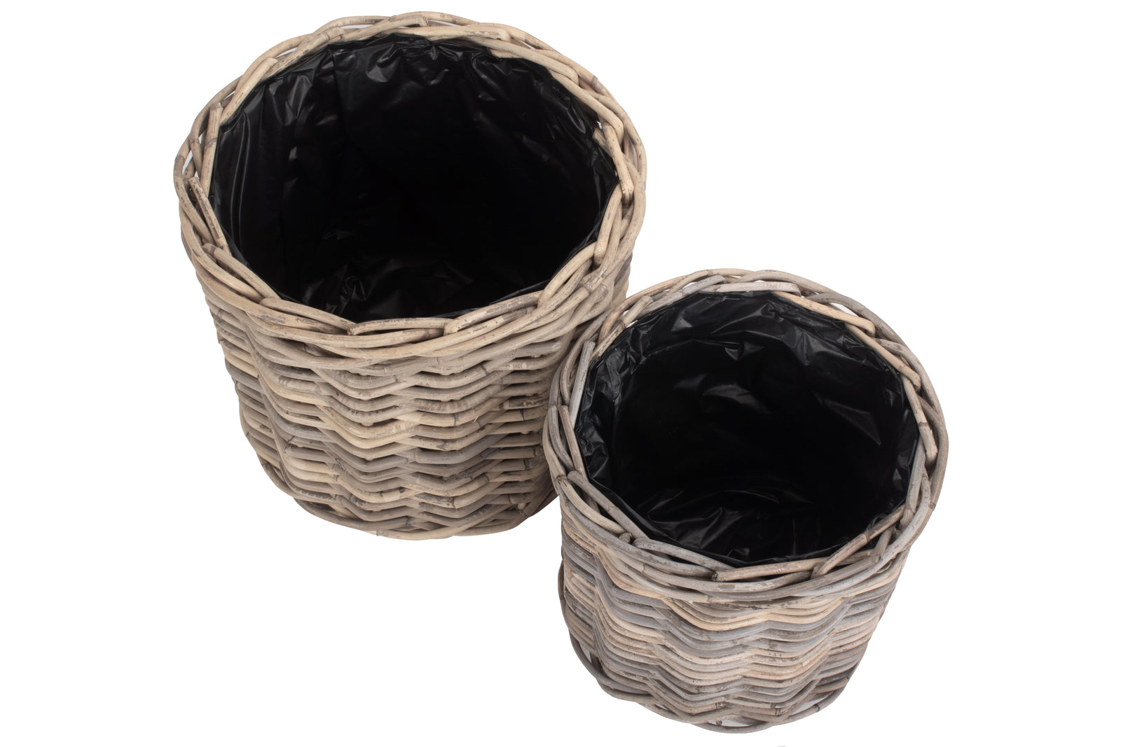 Rattan Round Planter With Plastic Lining | Set-of-2 | Brown