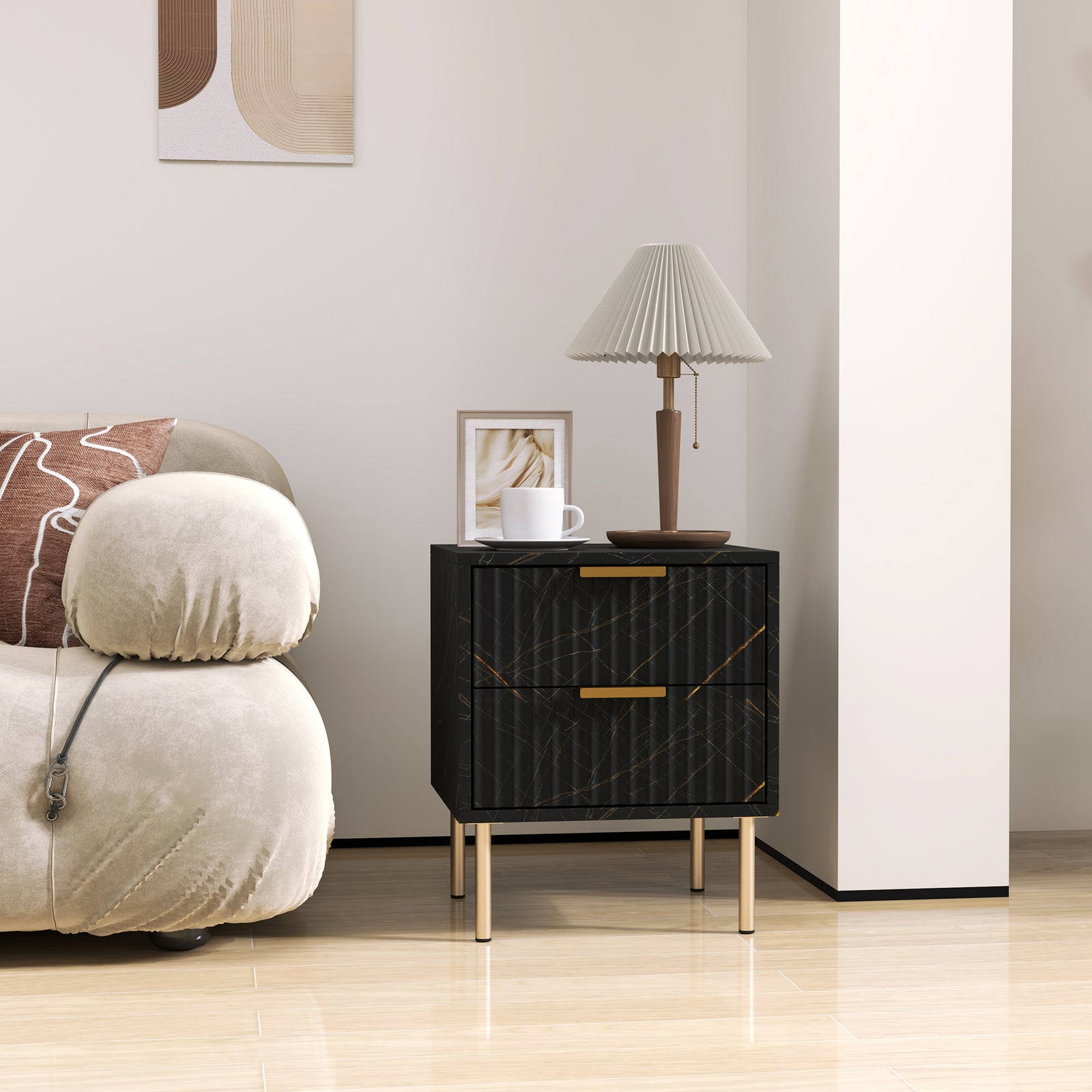 Bedside Table Bedside Cabinet With 2 Drawers For Bedroom | One Size | Black