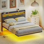 Floating Bed Frame With Rgb Lights, Upholstered Bed | Double | Grey