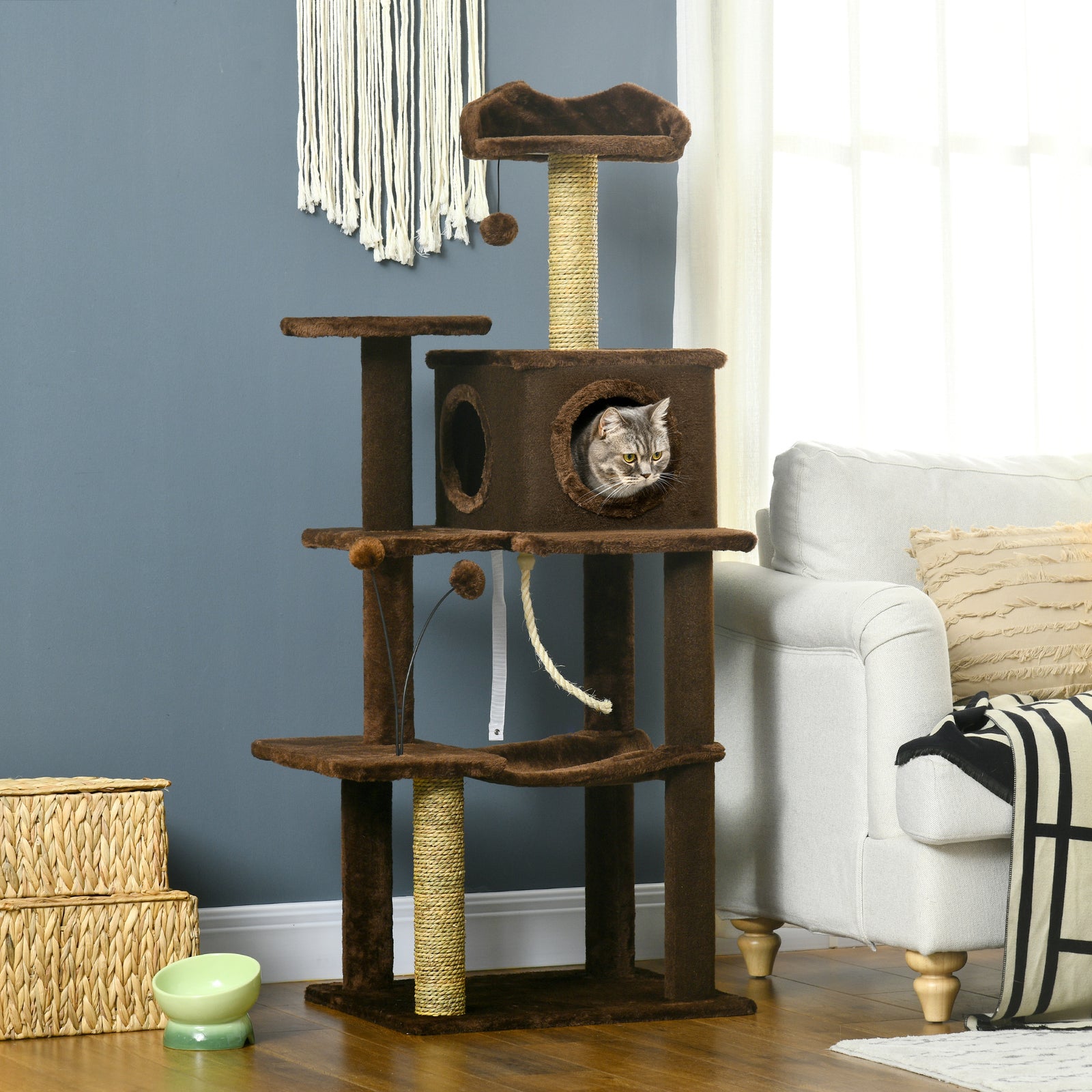 Cat Tree For Indoor Cats, Modern Cat Tower With Scratching Posts, House