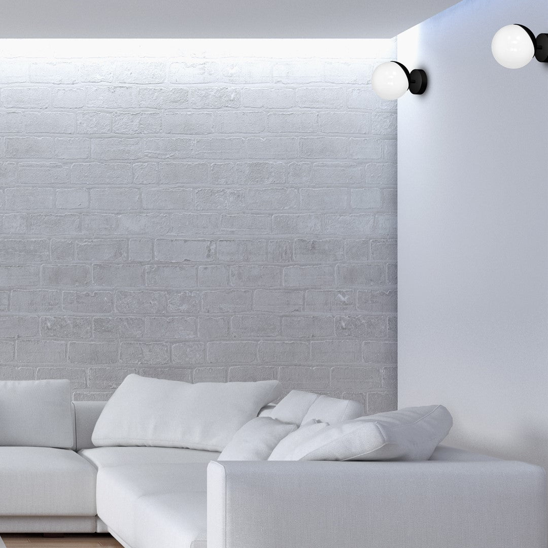 Sfera Designer Wall Lamp Hand Made Scandi Style Minimalistic Matt Black And White Glass