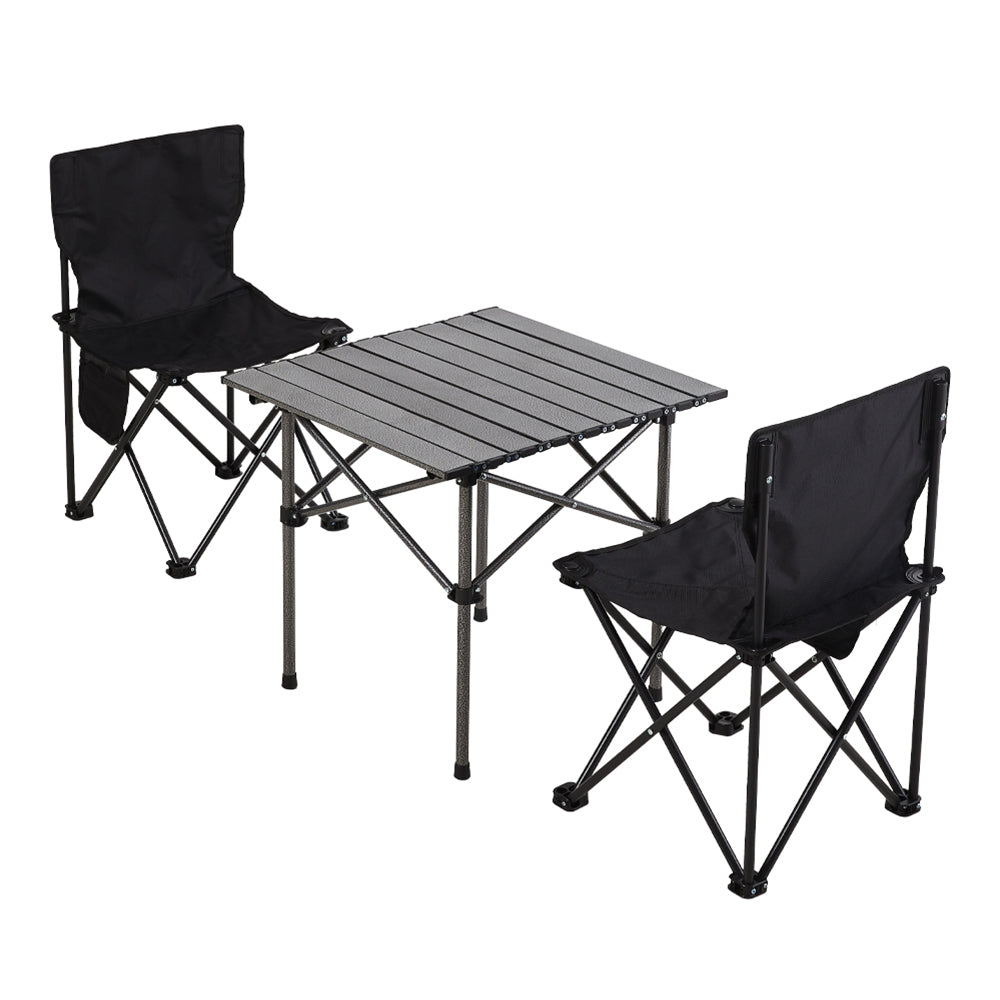 Set Of 3 Portable Folding Camping Table And Chair Set – Lightweight And Compact Outdoor Furniture | Set-of-3 | Black