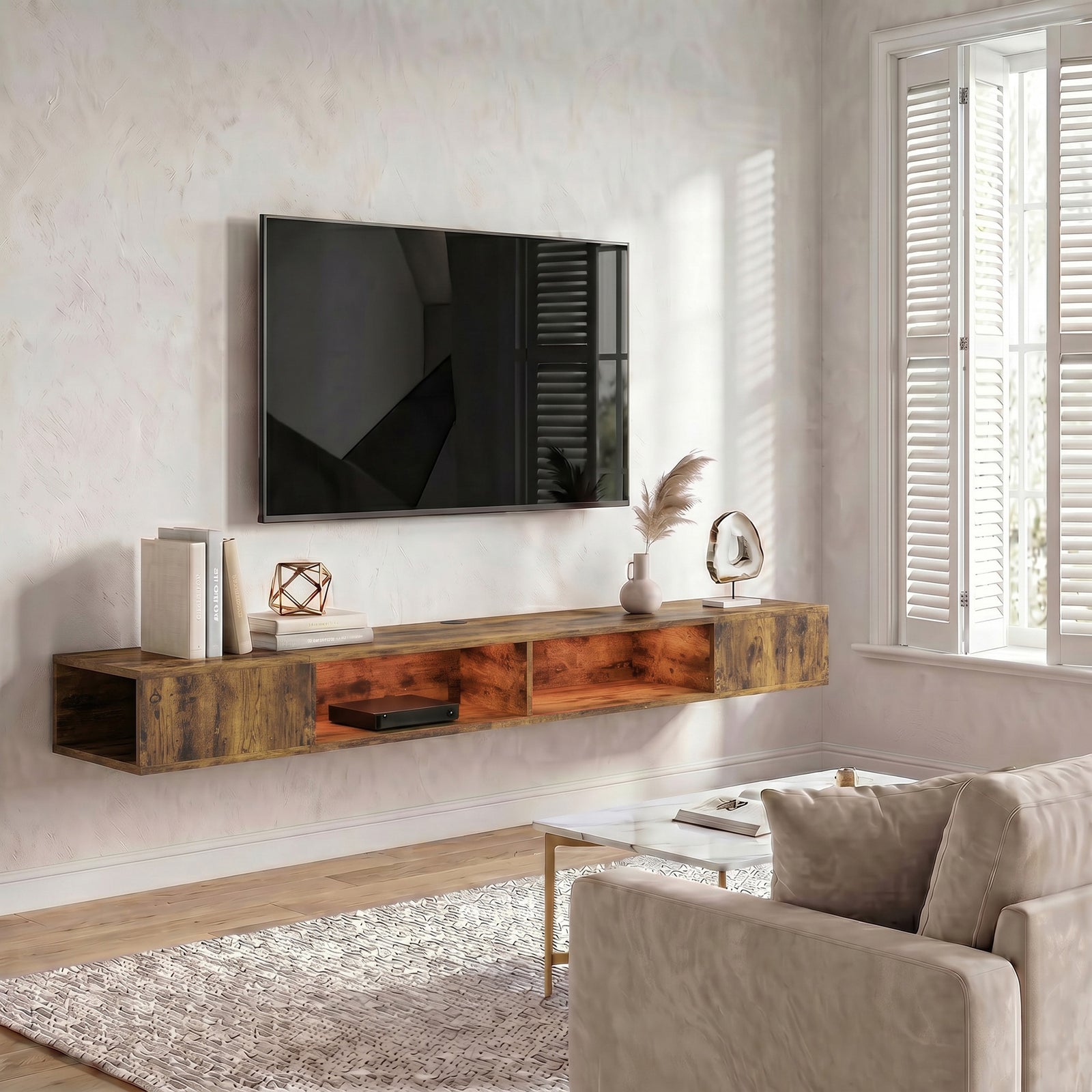 Tv Stand With Rgb Led Lights For 75-inch Tv | Rustic Brown