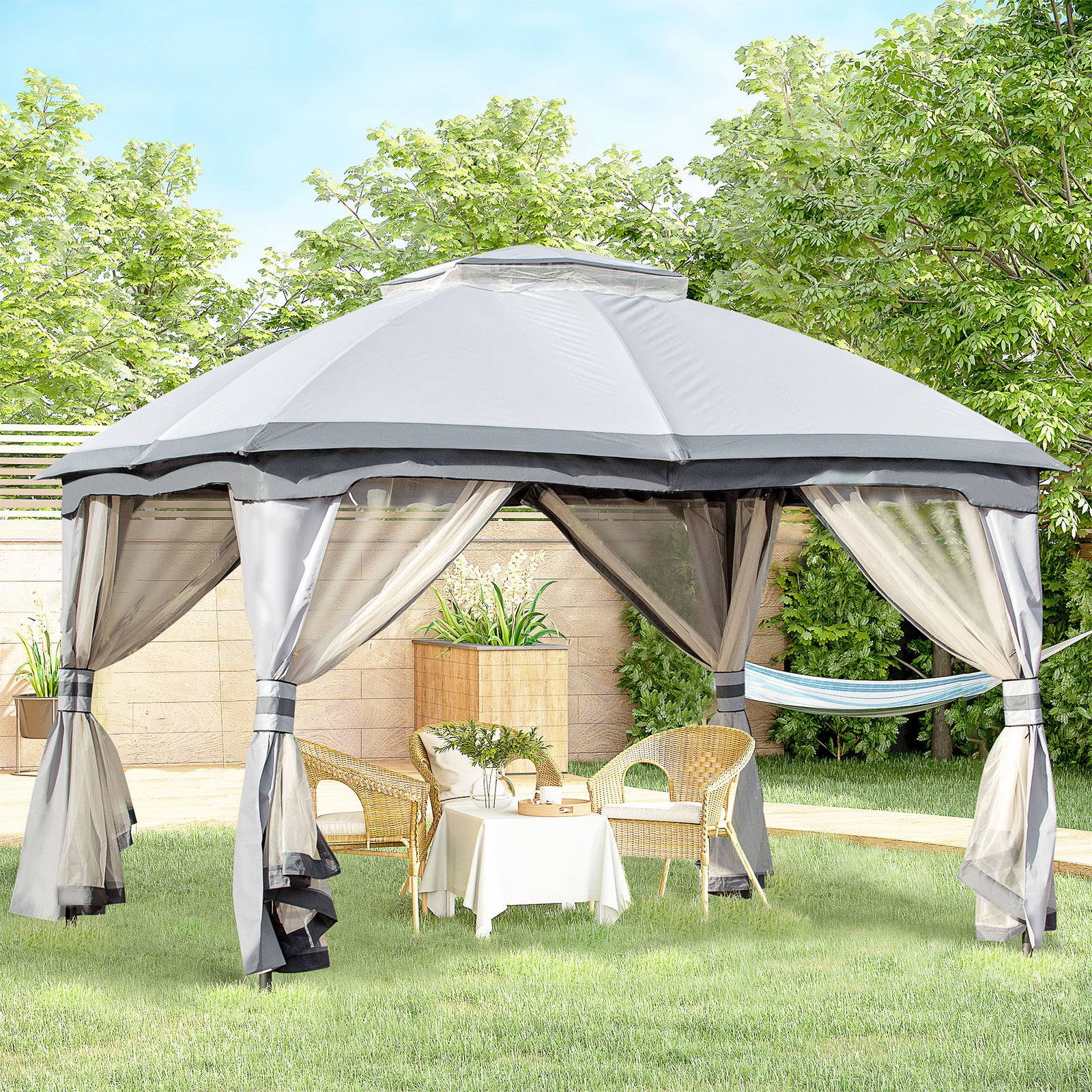 3.7 X 3metre Outdoor Steel Frame Gazebo With 2-tier Roof