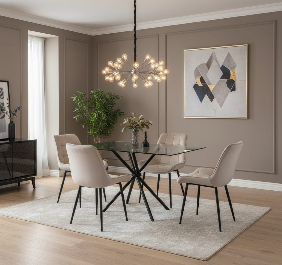 Miami Dining Table With 4 Erica Velvet Chairs | Cream