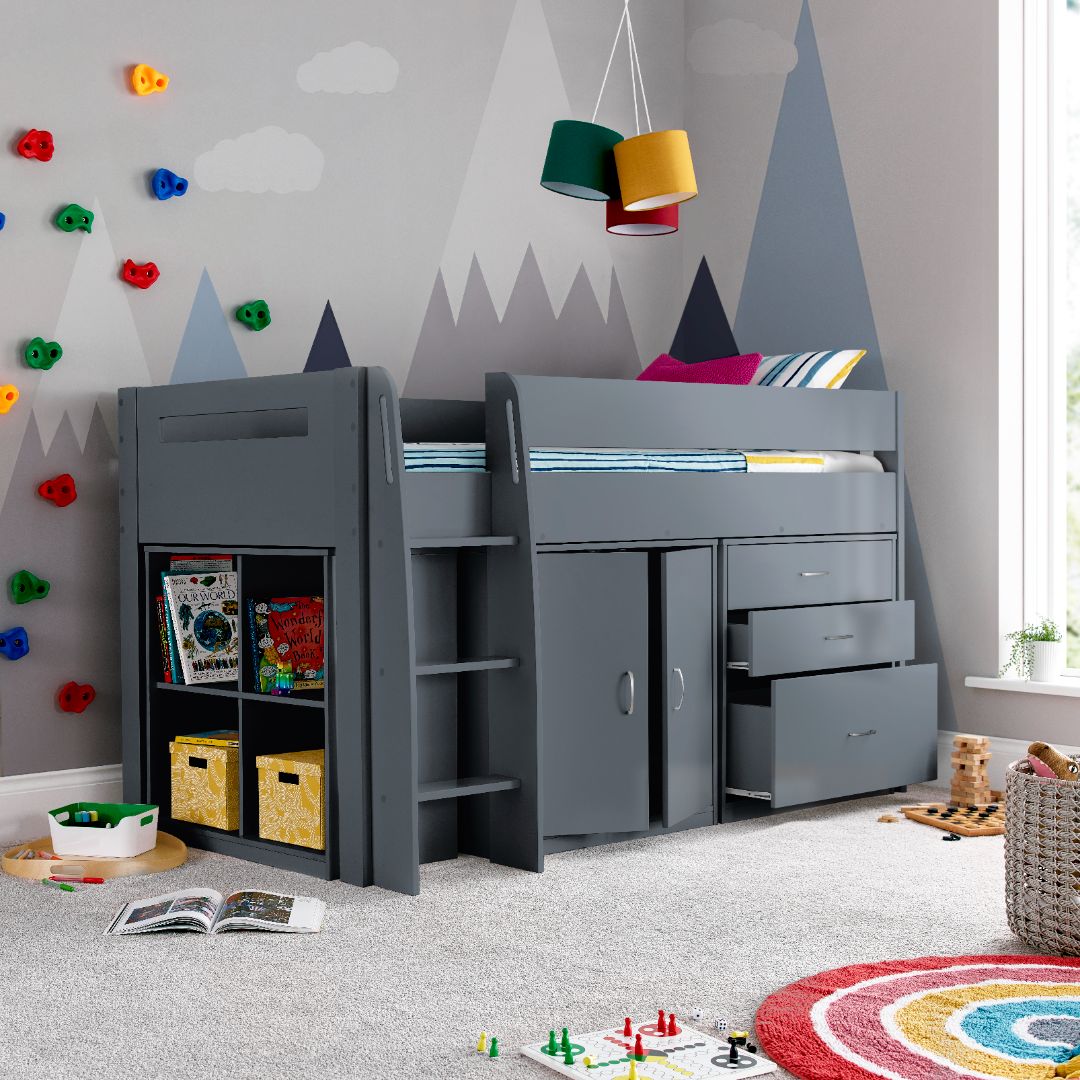 Lacy Storage Mid Sleeper Bed | Single | Grey