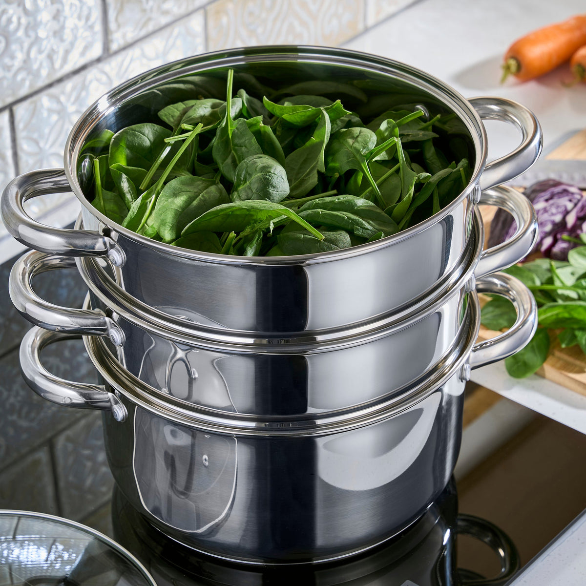 3 Tier Stainless-steel Steamer Pan | 24cm | Silver