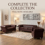 Chesterfield Scroll Arm Faux Leather Sofa 3 Seater | Brown