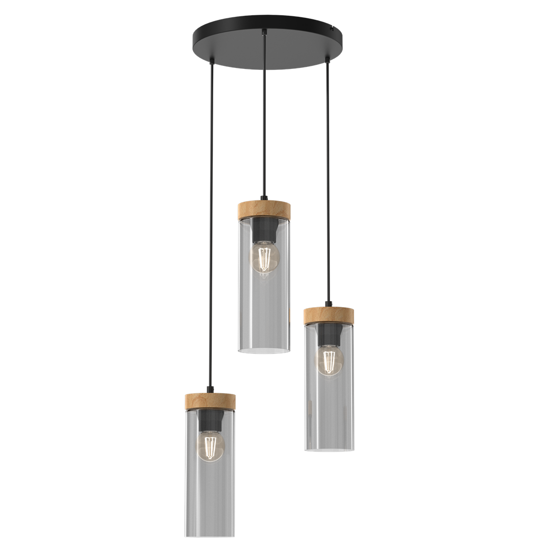 Elica Hand Made Designer Pendant Lamp With Elegant Smoked Glass Cylindrical Shades Circular Fitting