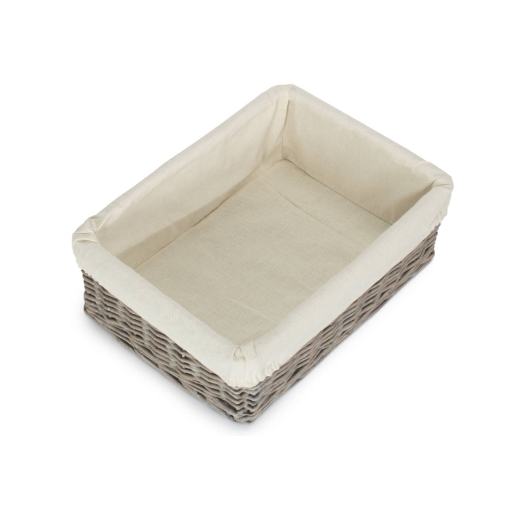 Medium Wicker Grey Wash Lined Storage Tray | Medium | Gray