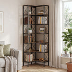 L-shaped Bookshelf, 6-tier Bookcase With Metal Frame, Rustic Brown | M | Rustic Brown