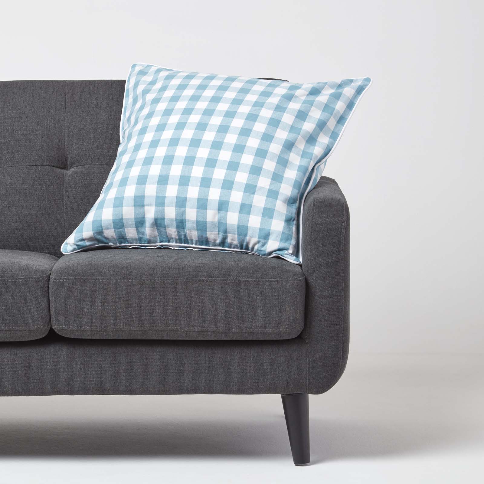 Block Check Cotton Gingham Cushion Cover | 60cm x 60cm | Blue