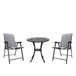 3 Pcs Bistro Set Cast Aluminium Round Patio Dining Table With Foldable Chairs