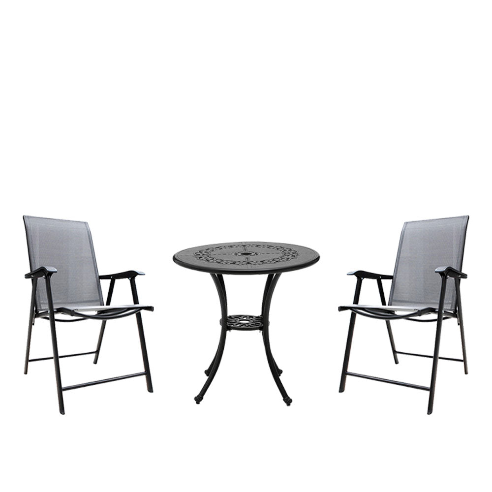3 Pcs Bistro Set Cast Aluminium Round Patio Dining Table With Foldable Chairs