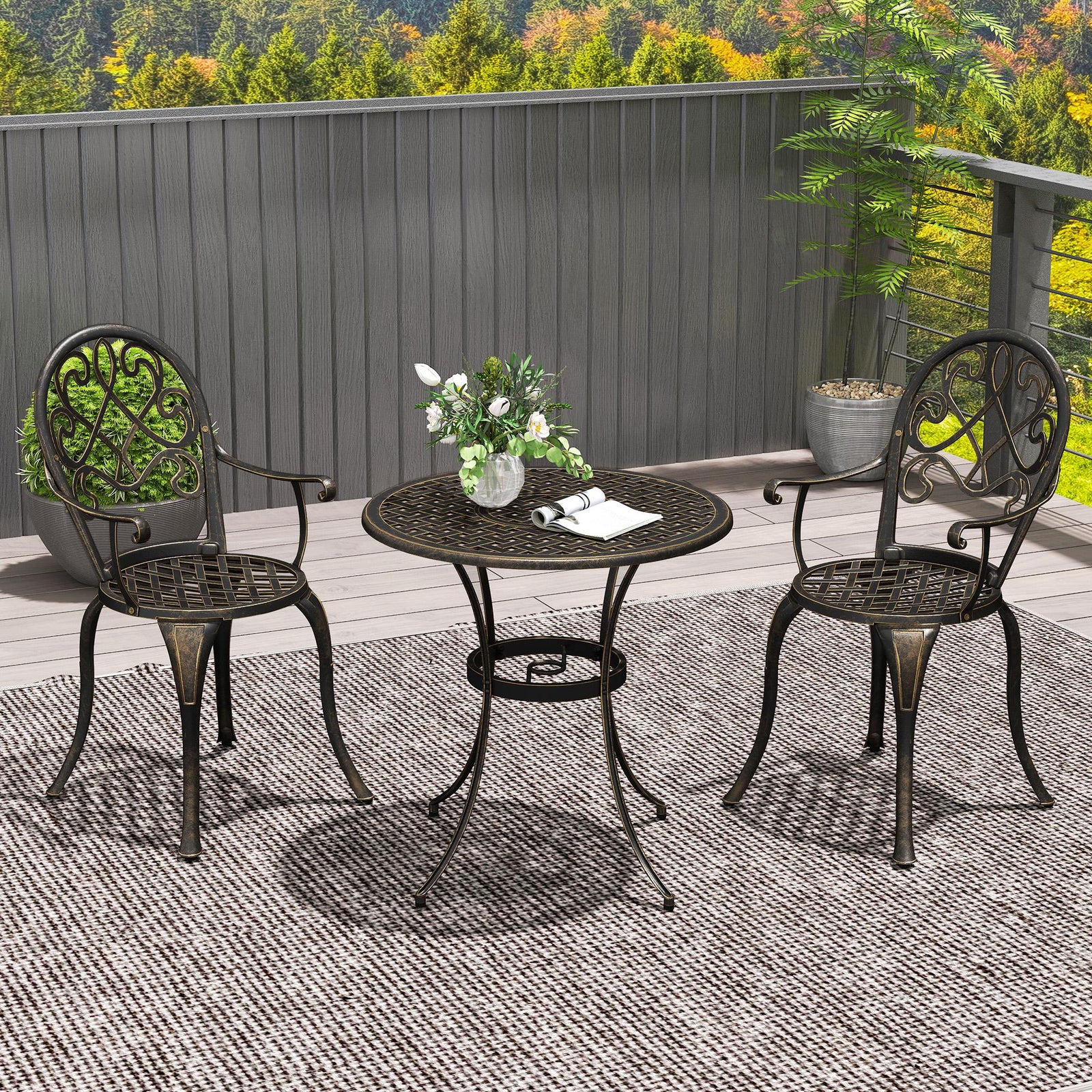3pcs Bistro Set, Aluminium Garden Table And Chairs | Bronze