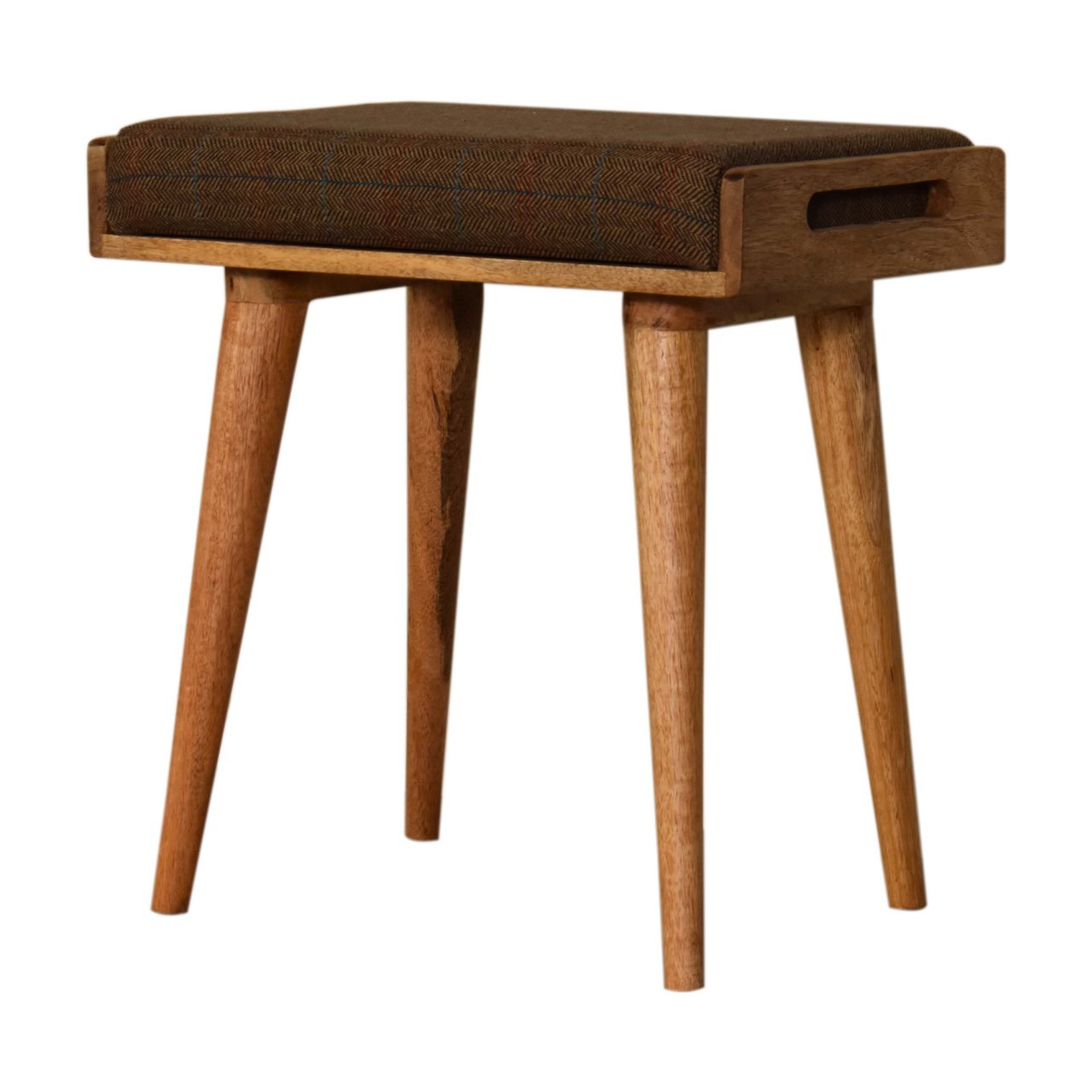 Solid Mango Wood Multi Tweed Tray Style Footstool