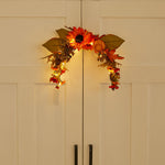 Artificial Sunflower Swag Wreath With Pumpkins For Halloween Hanging Decor