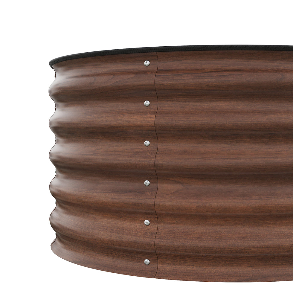 80cm Dia X 43cm H Brown Wood Grain Round Metal Raised Garden Bed Outdoor Planter Box