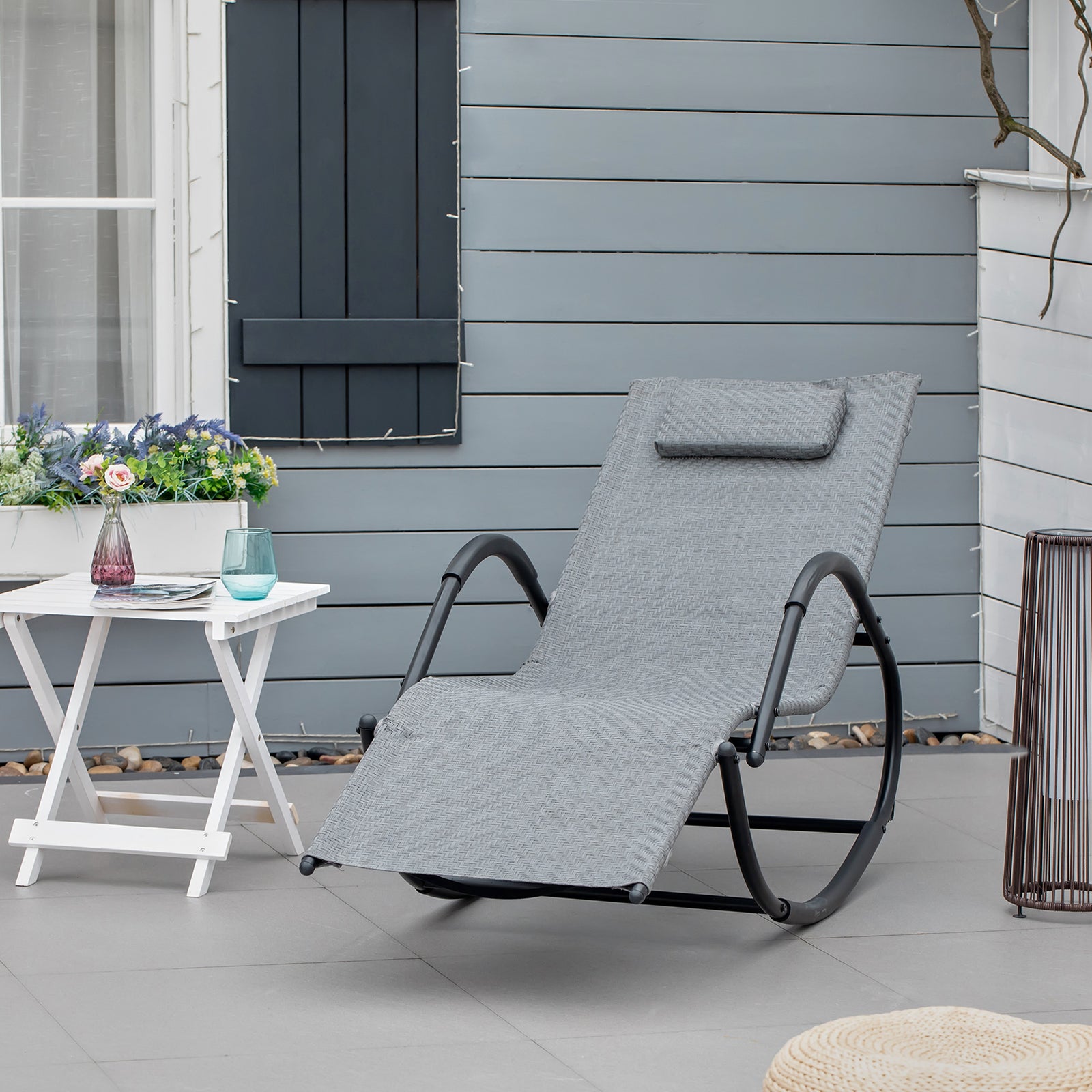 Zero Gravity Rocking Lounge Chair With Pillow | Grey
