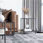 Side Table With Tempered Glass Top, Accent Storage