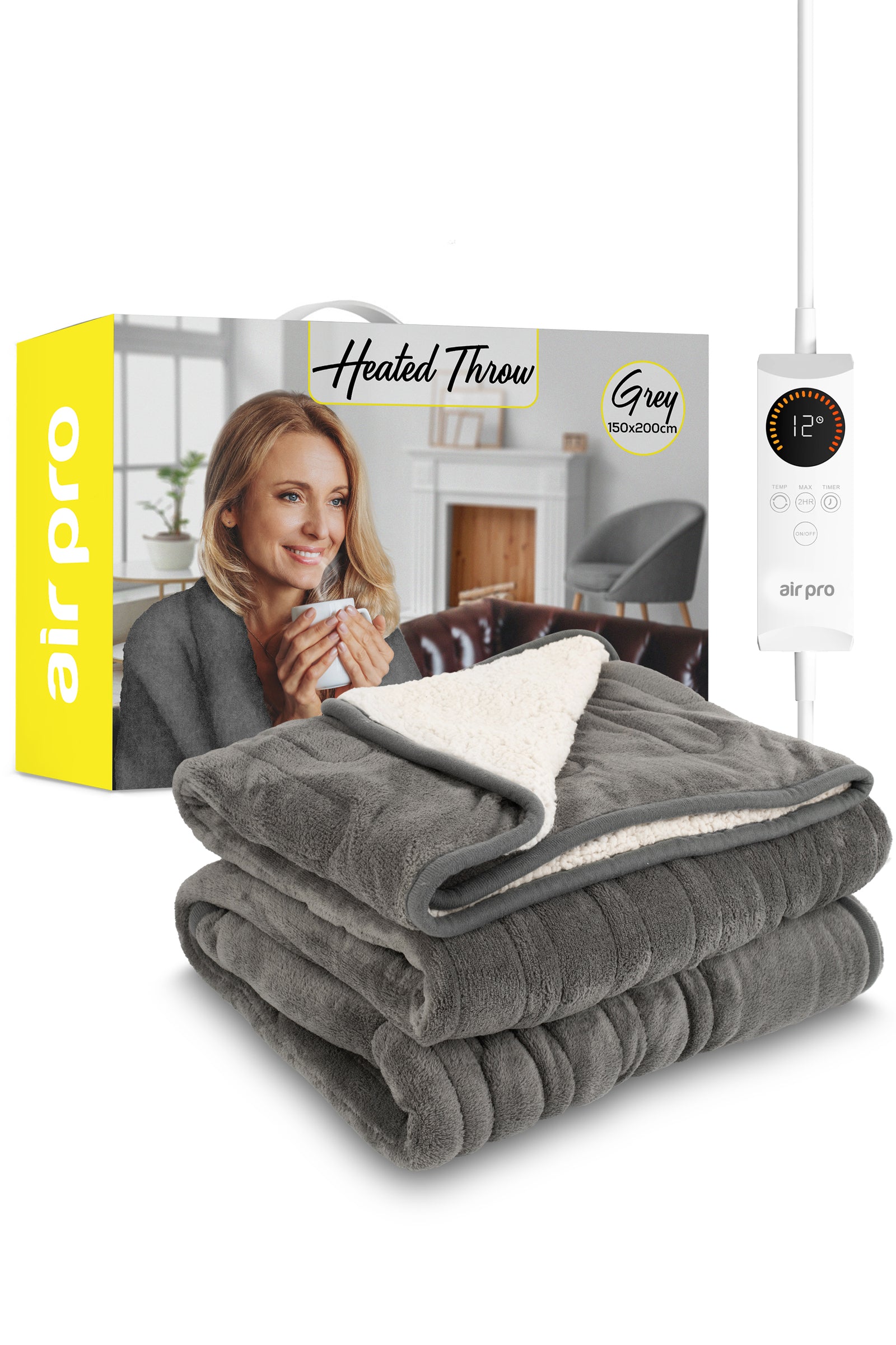 Heated Electric Blanket With Digital Controller, 6 Heat Settings | Double | Grey