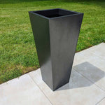 Zinc Galvanised Tall Flared Tapered Square Planter | 30cm x 30cm x 70cm | Silver Black