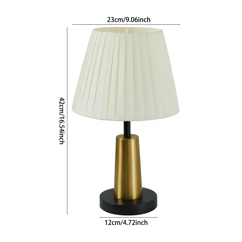 Breeins Modern Nordic Table Lamp With Pleated Fabric Shade, Black & Gold Metal Base