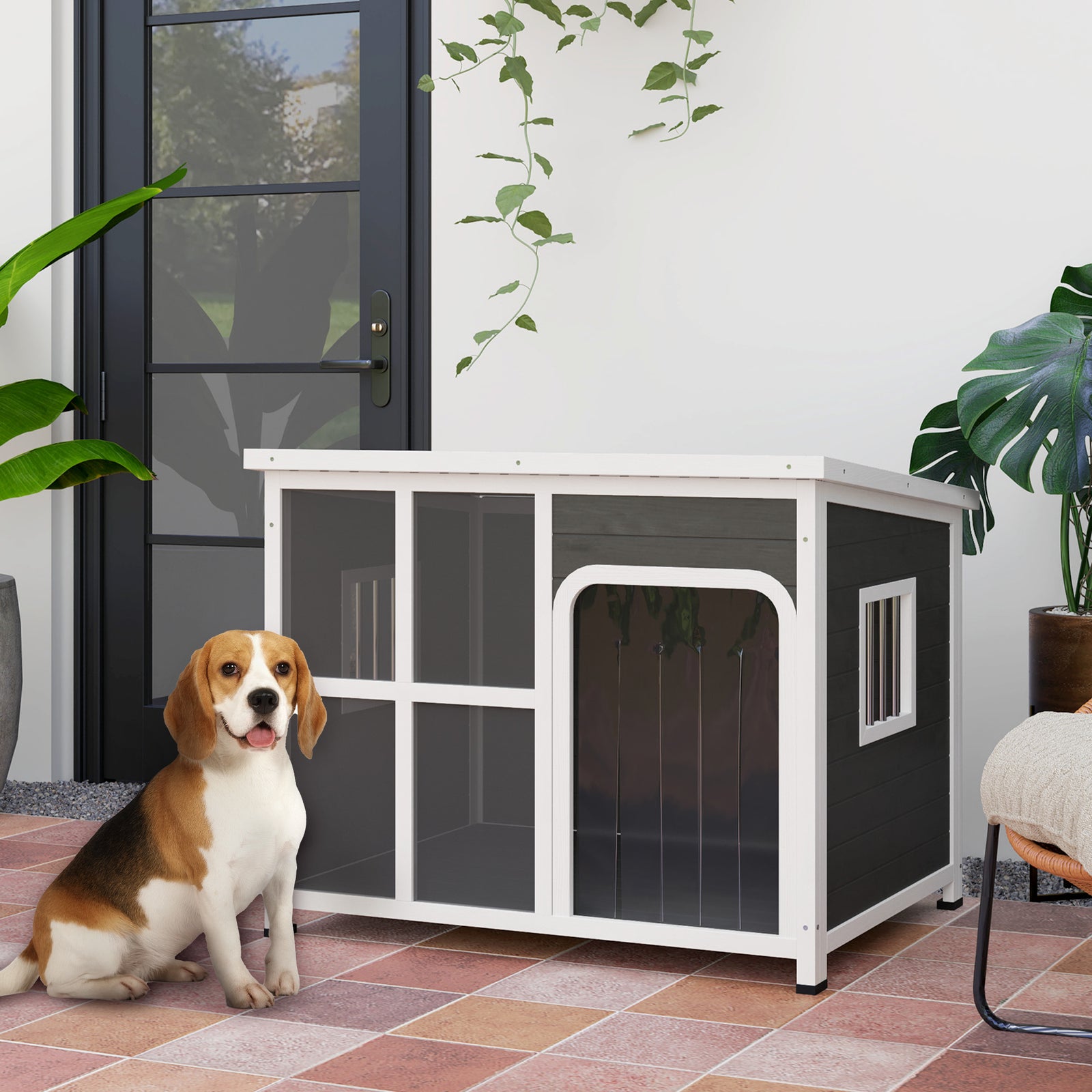 Pawhut Wooden Dog Kennel Outdoor W/ Openable Top | Gray