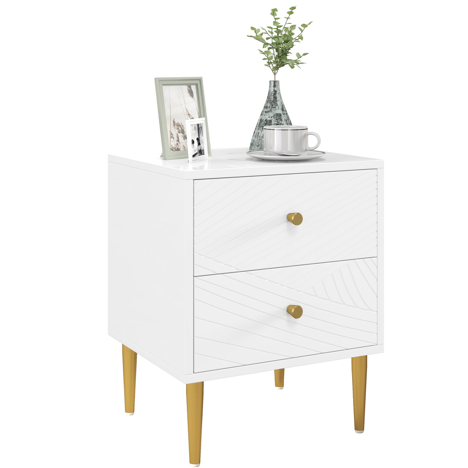 Modern Bedside Table With Drawer, Side Table With Metal Legs