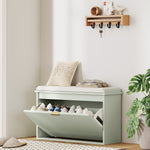 Shoe Storage Bench With Cushion And Flip-drawer | Medium | Green