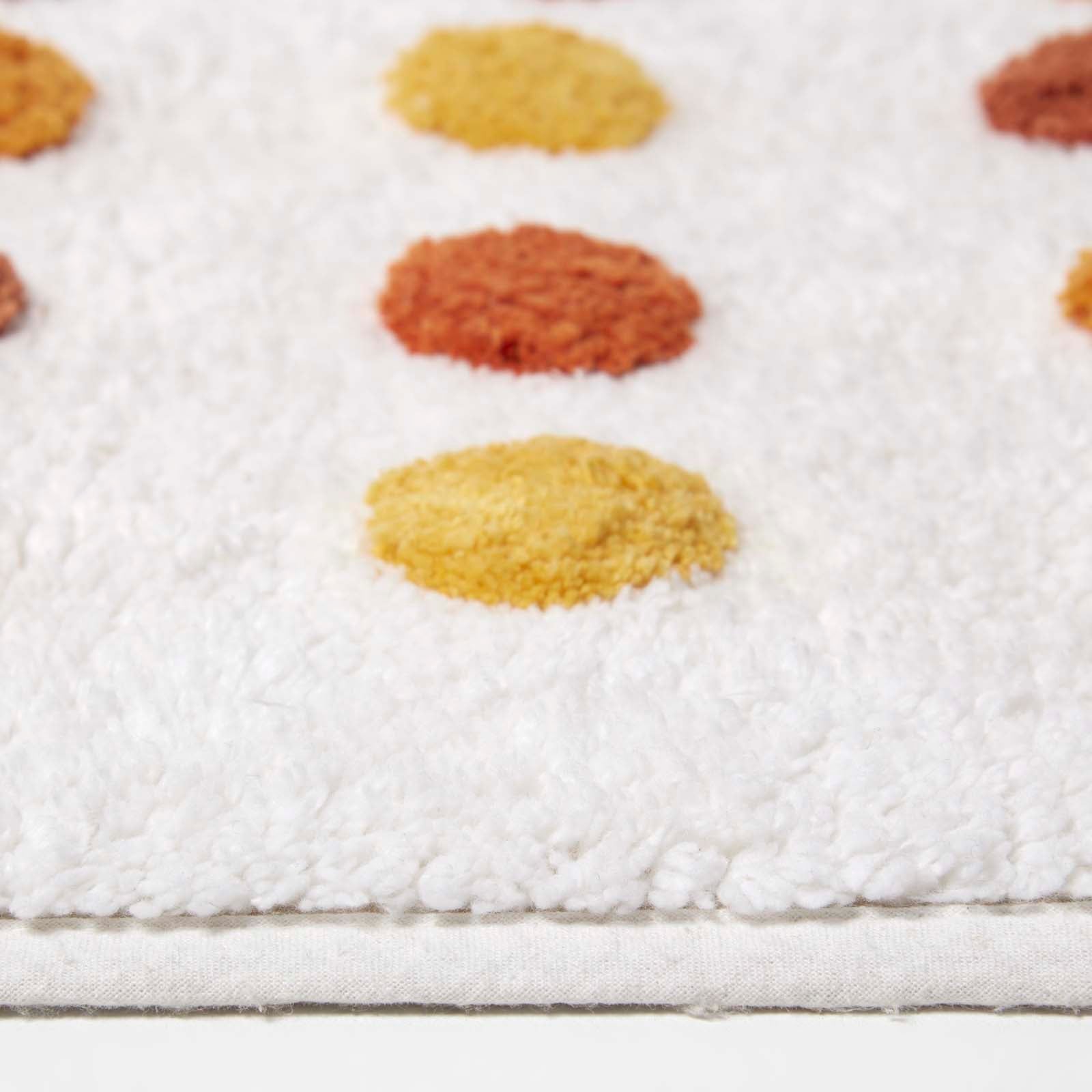 Tufted Cotton Bath Mat With Polka Dot Design | 50 x 80cm | Orange & White