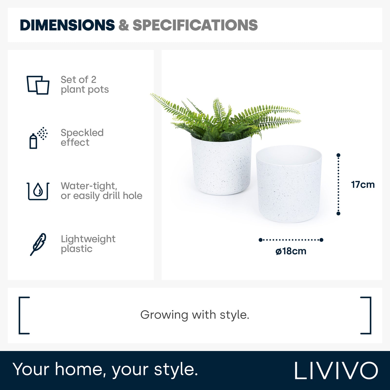 18cm Round Plant Pot Set Of 2 - Matt White