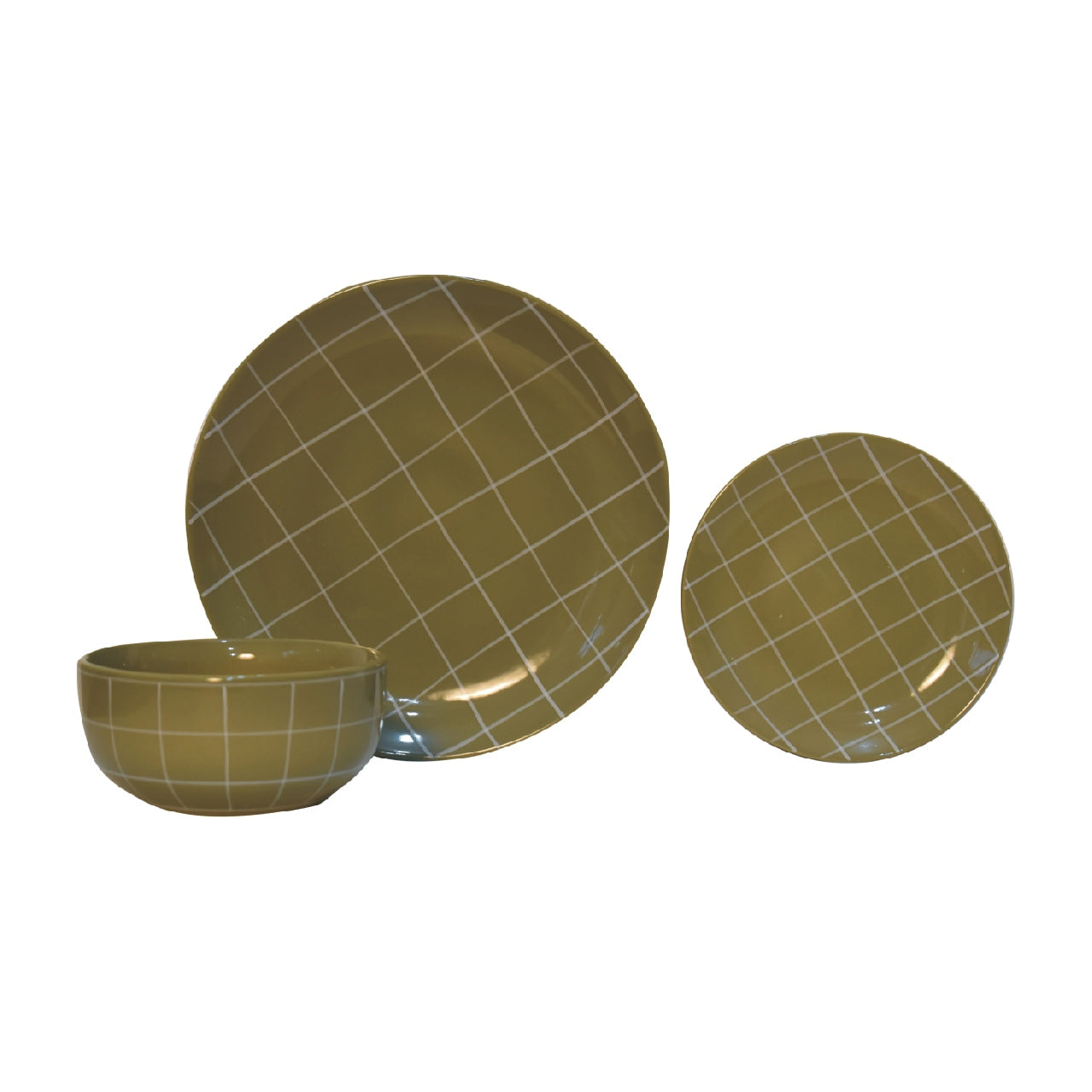 Dahlia Plate Set, Ceramic, Olive Green