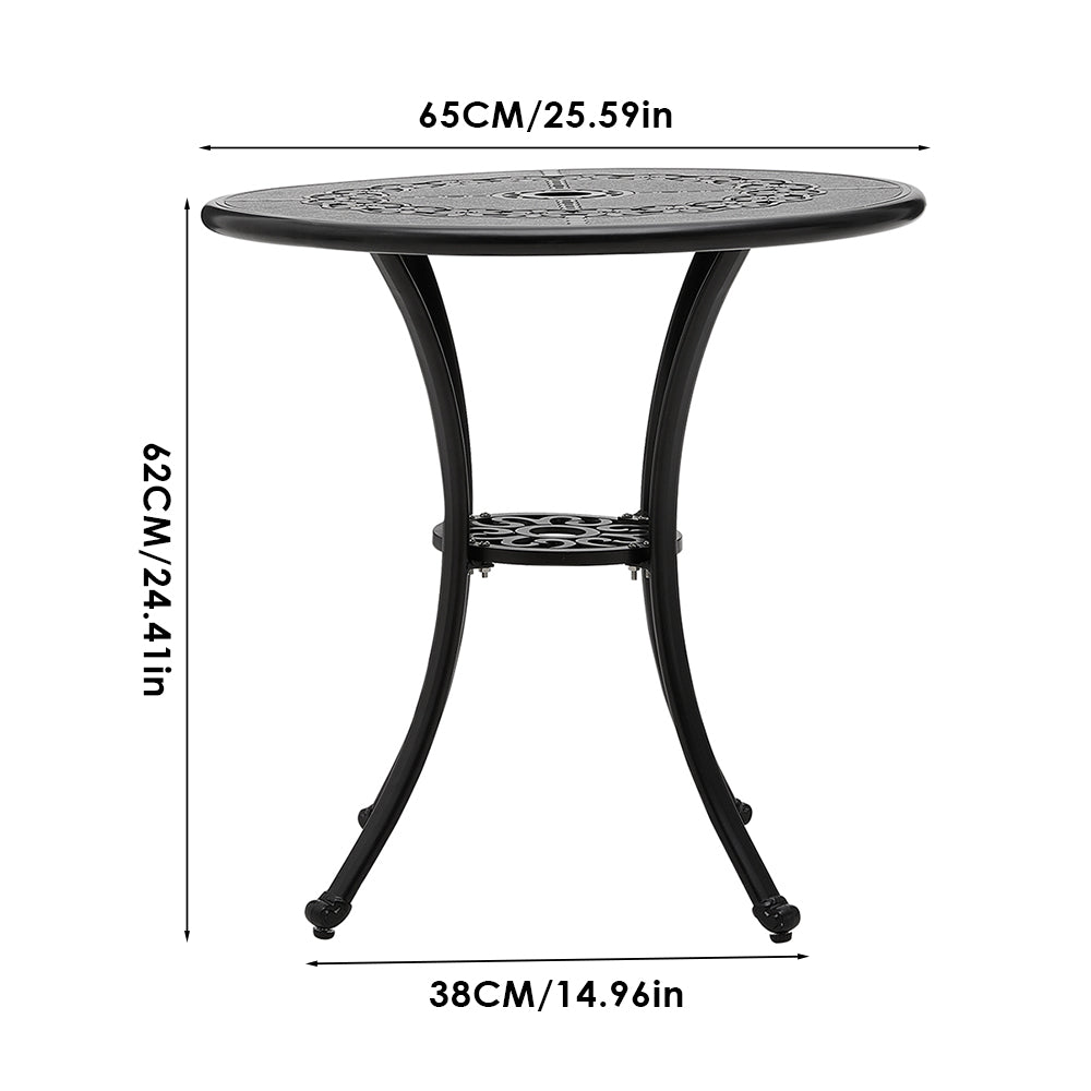 3 Pcs Bistro Set Cast Aluminium Round Patio Dining Table With Foldable Chairs