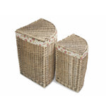 Rose Cotton Lined Antique Wash Wicker Corner Laundry Basket | Set of 2 | Pink