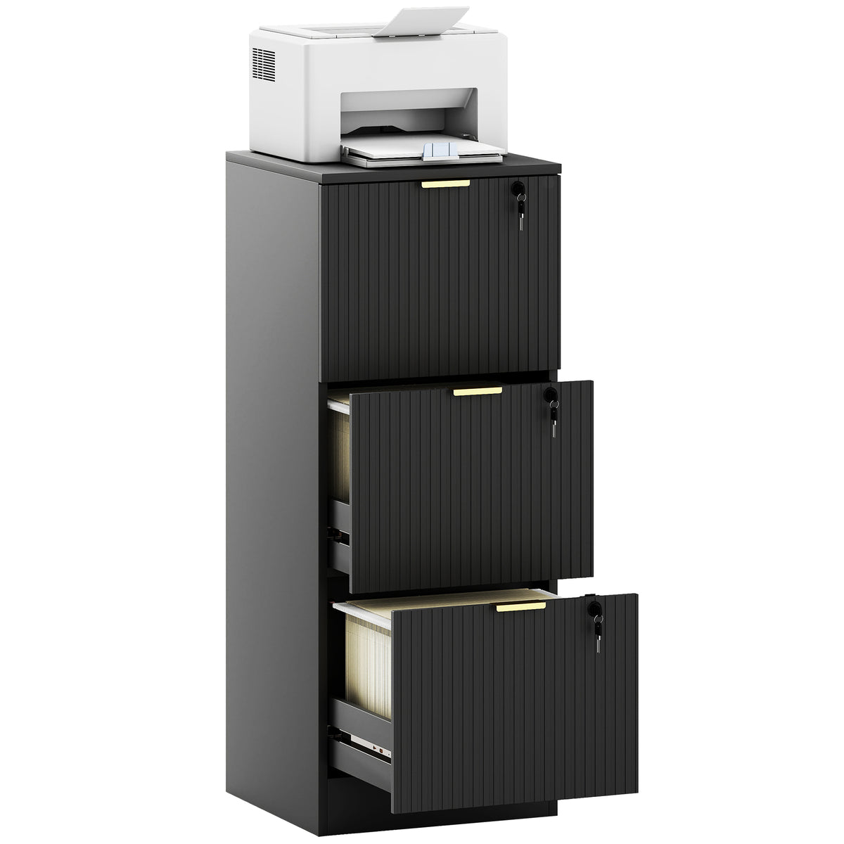 HOMCOM Filing Cabinet, File Cabinet With 3 Lockable Drawers And Hanging Rails