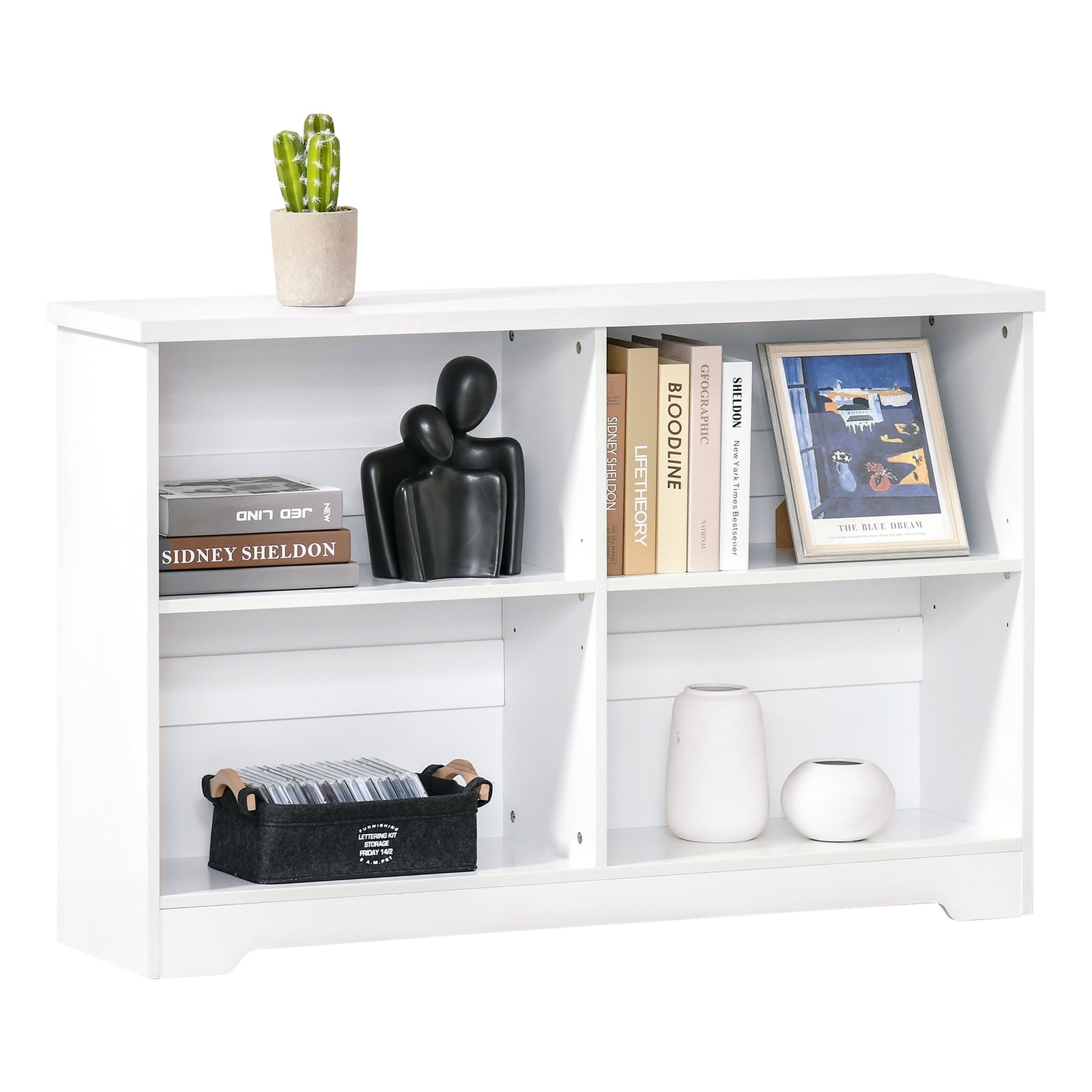 Simple Modern 4 Compartment Low Bookcase With Shelves