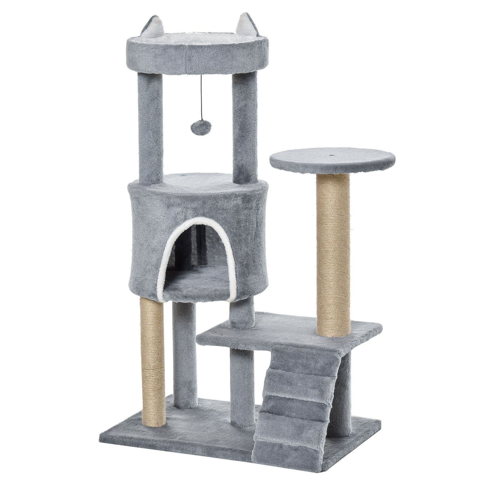 100cm Cat Tree With Climbing Ladder Scratching Post Ball, Light Grey