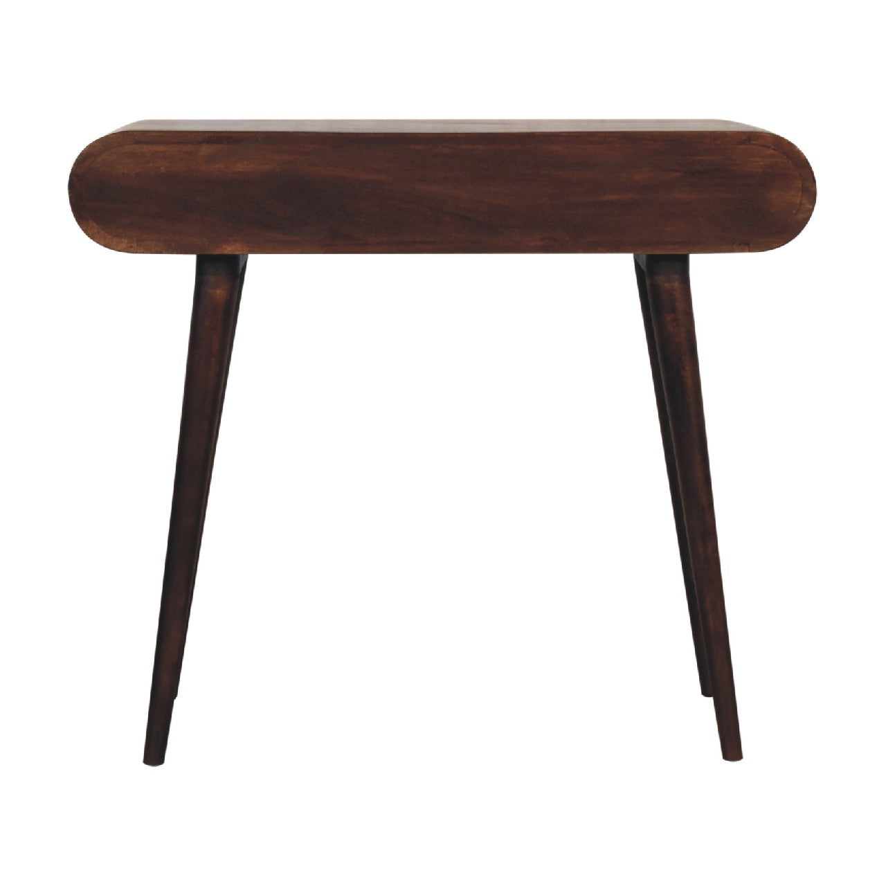 Light Walnut Curved Edge Console Table, 2 Drawers, Dark Brown