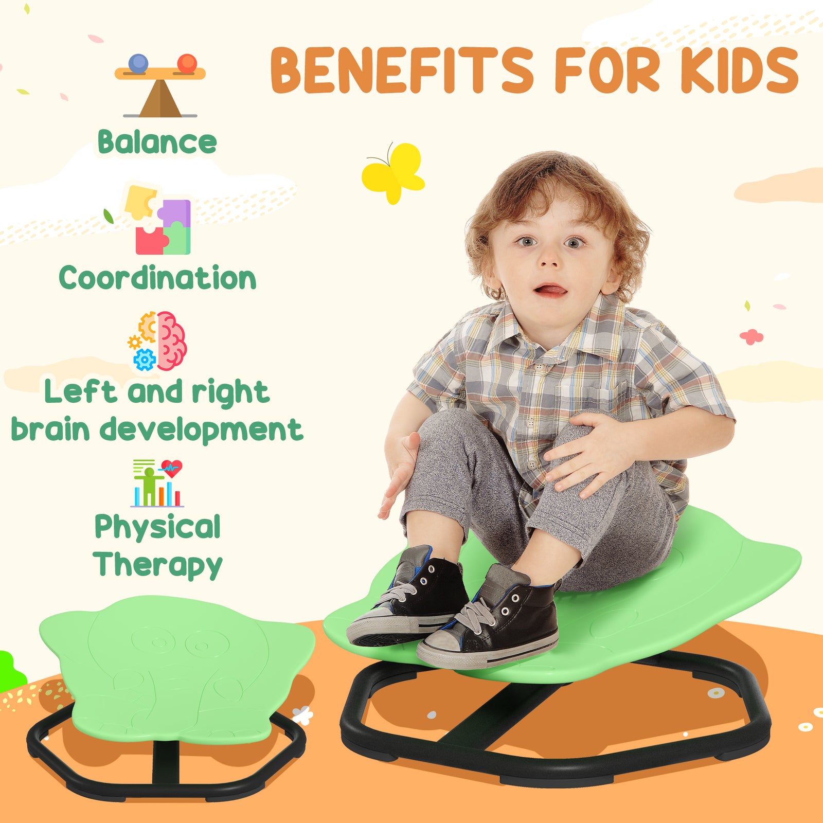 Sensory Spinning Chair For Autism Kids, For Coordination & Balance | Green