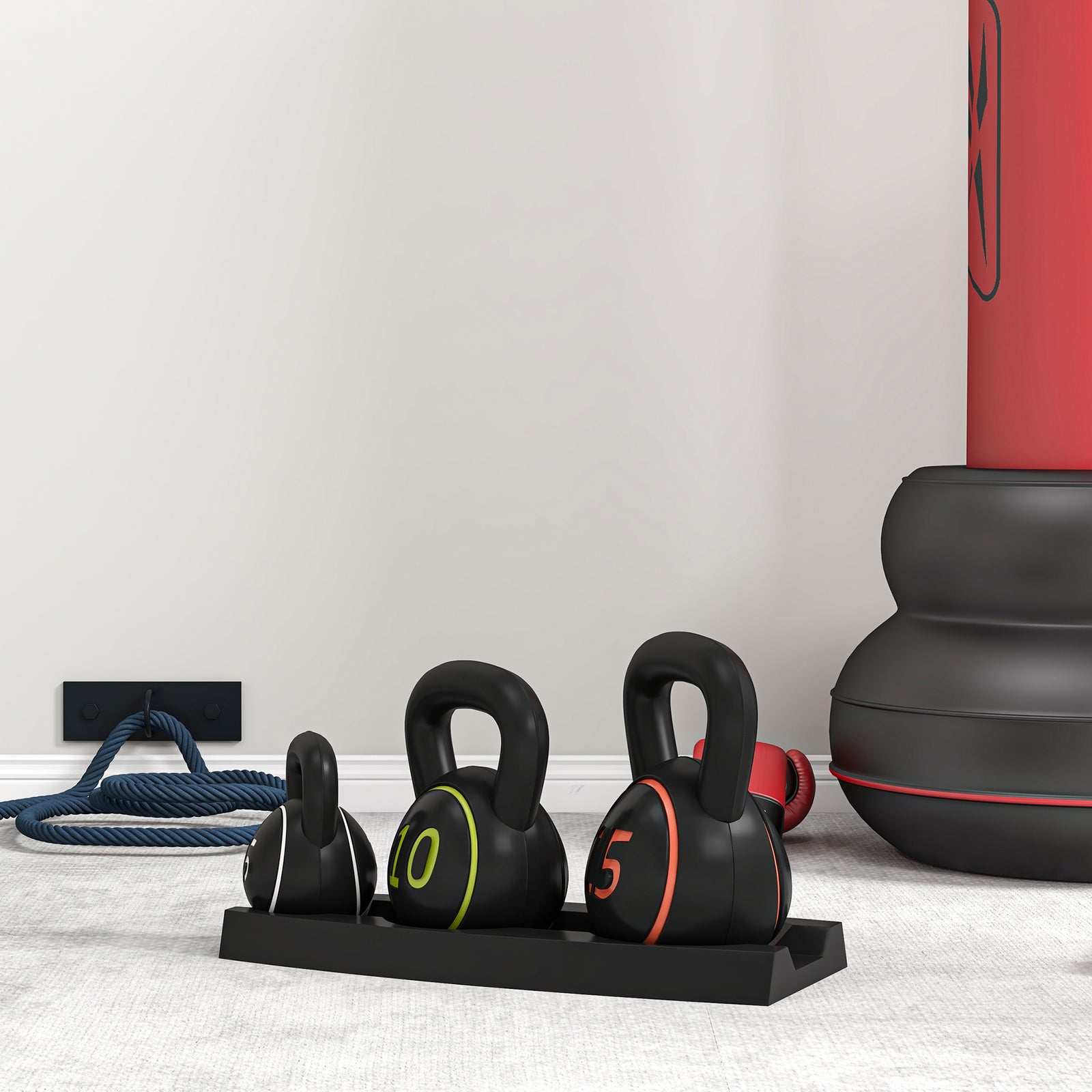 Three-piece Kettlebell Set With Storage Tray | Black