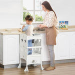 Kids Step Stool Toddler Kitchen Stool With Blackboard Lockable Handrail | White