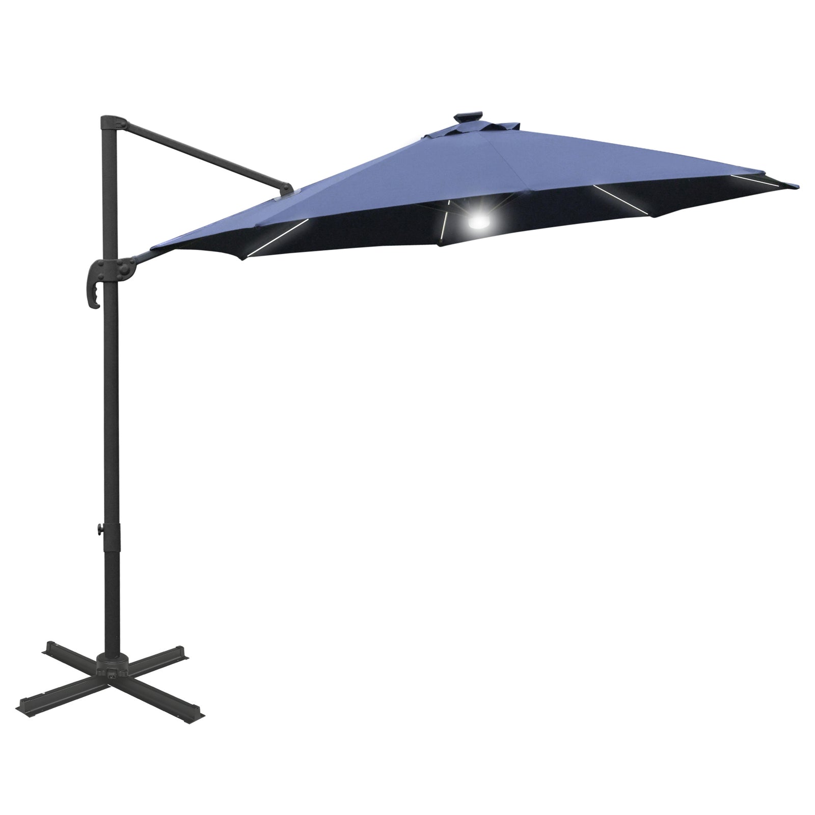 3m Led Cantilever Parasol W/ Base Solar Lights | Blue