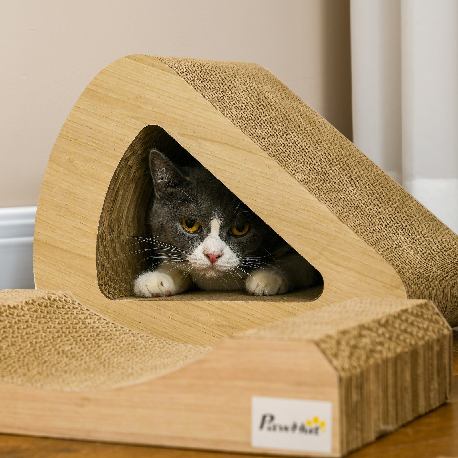 Cat Scratching Board With Catnip, Toy Ball, 38 X 21.5 X 39cm - Brown