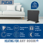 Electric Panel Heater Eco Radiator Grey Wall Mounted & Freestanding Thermostat Control & Setback Timer Lot 20 | 600w | Grey