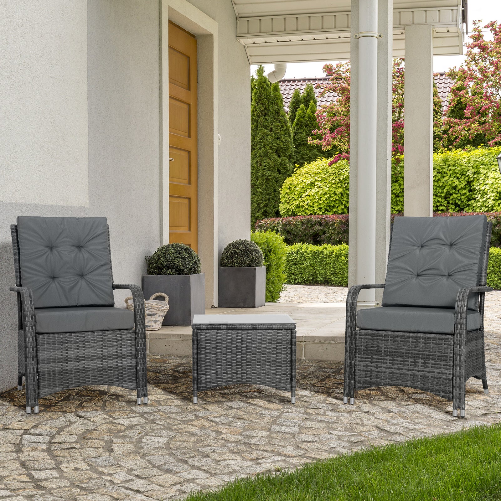 3pc Rattan Table Chair Bistro Garden Furniture Set Wicker | Gray