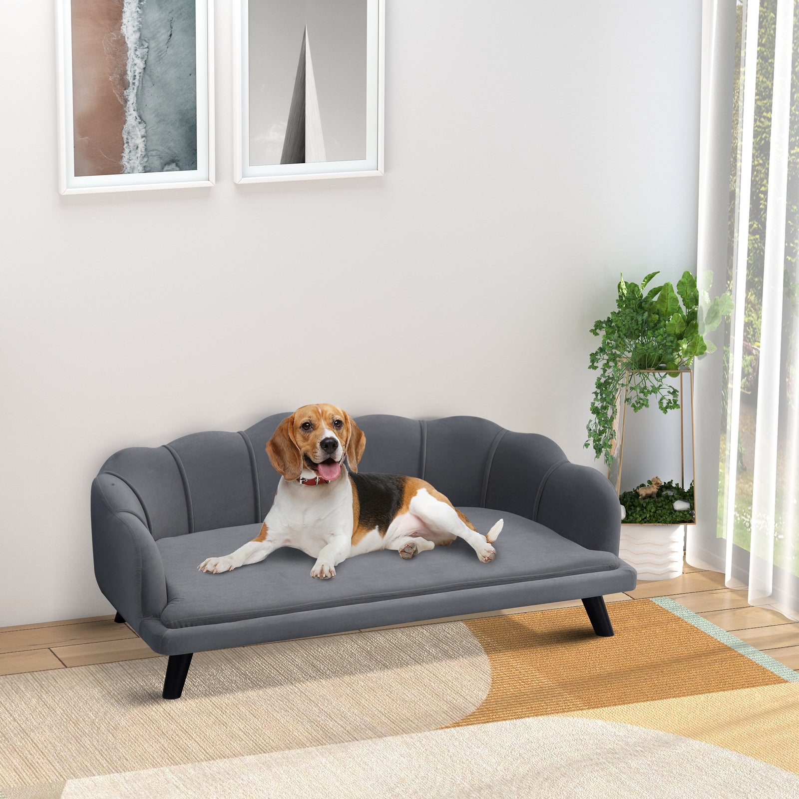 Dog Sofa, Pet Couch Bed For Medium, Large Dogs W/ Legs, Cushion | Gray